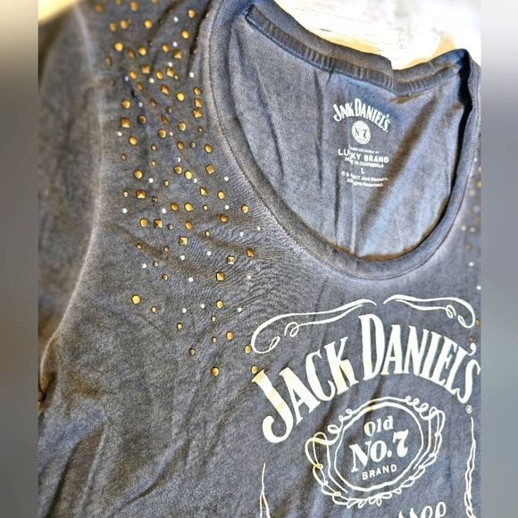 Lucky Brand Jack Daniel's Tennessee Whiskey Gray Studded Short Sleeve Tee Top - Picture 6 of 9